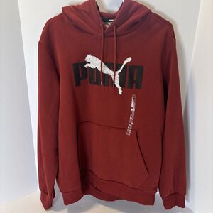 Puma Men Layered Graphic Maroon Pullover Hoodie Size Large NWT